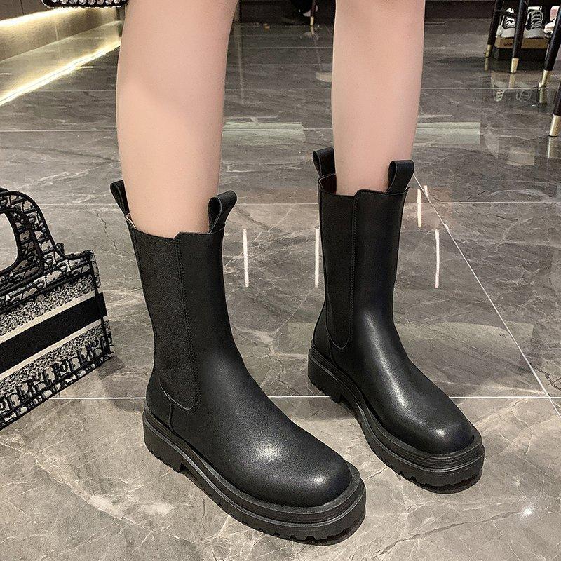 Women's Autumn and Winter Thick Sole Chelsea Boots Women's Retro Mid Length Boots