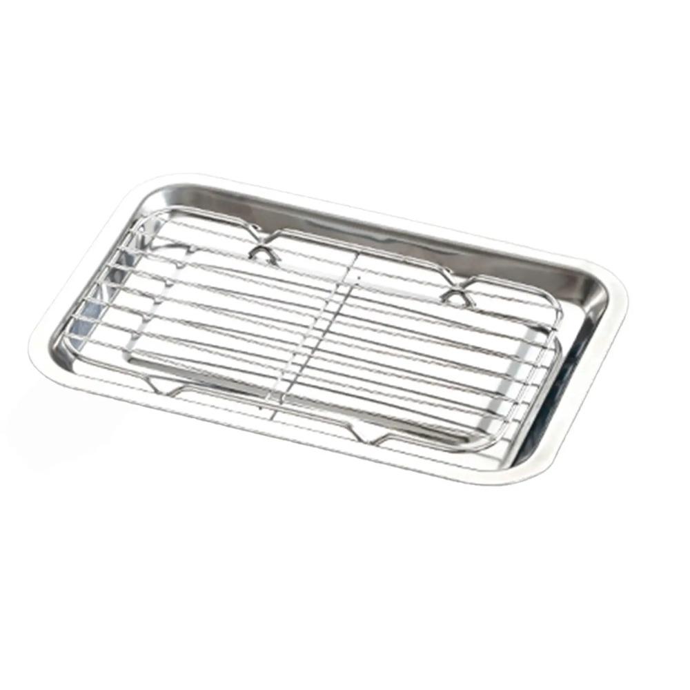 Stainless Steel Baking Tray with Cooling Rack Deep Pan Oil‑Draining Grid for Fried Food Baking Roasting Kitchen Serving Tray Set