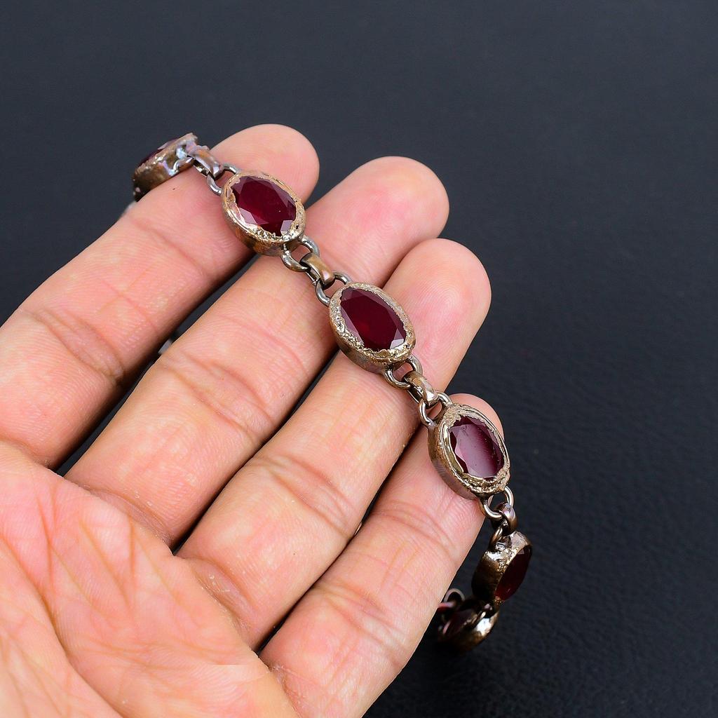 Ruby Gemstone Handmade Copper Electroformed Jewelry Amazing Lab-Created Bracelet For Women