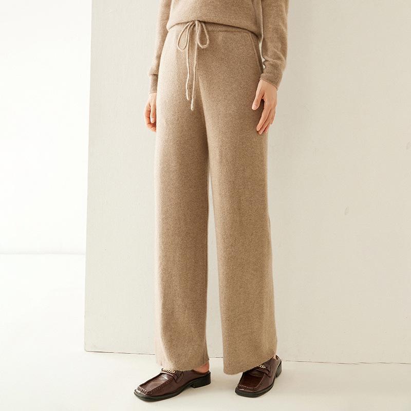 

Женские кашемировые брюки с высокой посадкой и широкими штанинами - Осенне-зимний трикотаж, повседневные, свободного кроя, облегающие брюки XL fits height 165cm-170cm