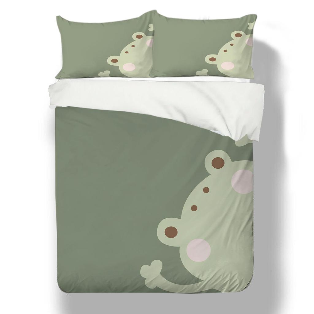 Quilt Cover Set with Pillowcase 3d Frog Printed King Queen Size Home Textiles Bedding Suit 2/3pcs Vintage Bed Covers