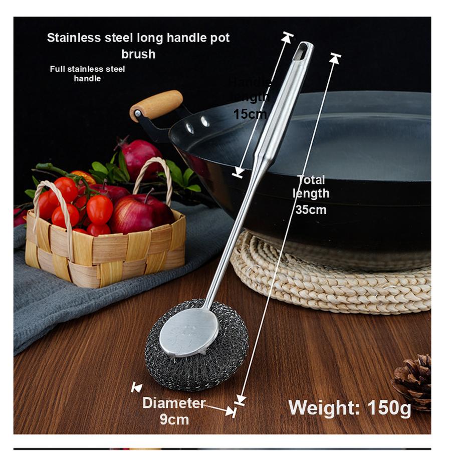 2 Pcs Stainless Steel Pot Brush with Thick Handle, Kitchen Cleaning Brush for Pots and Pans, Stainless Steel Wire Ball Brush