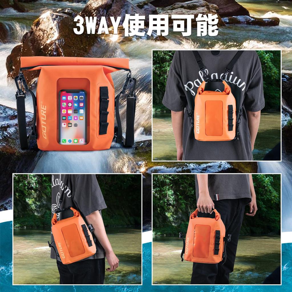 Goture Dry Bag Waterproof Bag Smartphone Waterproof Pouch 5L Orange Waterproof Pouch Pool Bag Waterproof Bag Lightweight Small Item Storage New