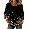 Damen Freizeitbluse mit Blumenprint, Rundhalsausschnitt, Dreiviertelärmel, Leinen-Baumwollmischung, Lockerer Schnitt, Leichtes Oberteil für den Alltag