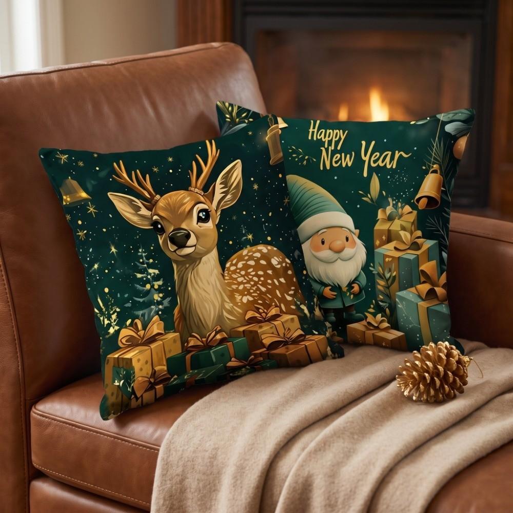 Santa Claus Throw Cushion Case Christmas Tree Santa Pillow Cover Living Room Sofa