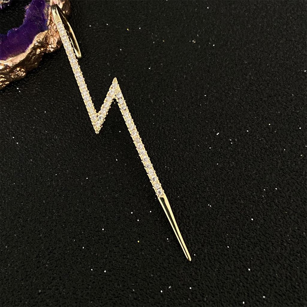1PC Trendy Punk Shiny Rhinestone Lightning Stud Earrings For Women Ear Hooks Long Needle Piercing Climber Earrings Party Jewelry