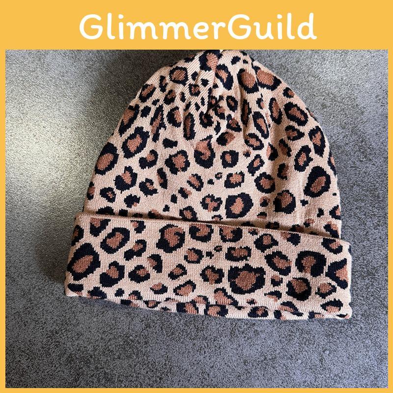 Knit Hat Fashion With Leopard Print Design Suitable For Daily Seasons Cold