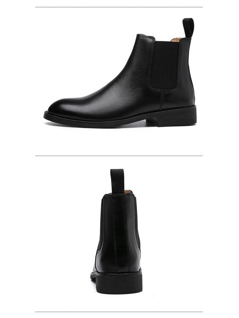 Men's Autumn High-Top Pointed Chelsea Boots - European & American Style Cowhide Slip-On