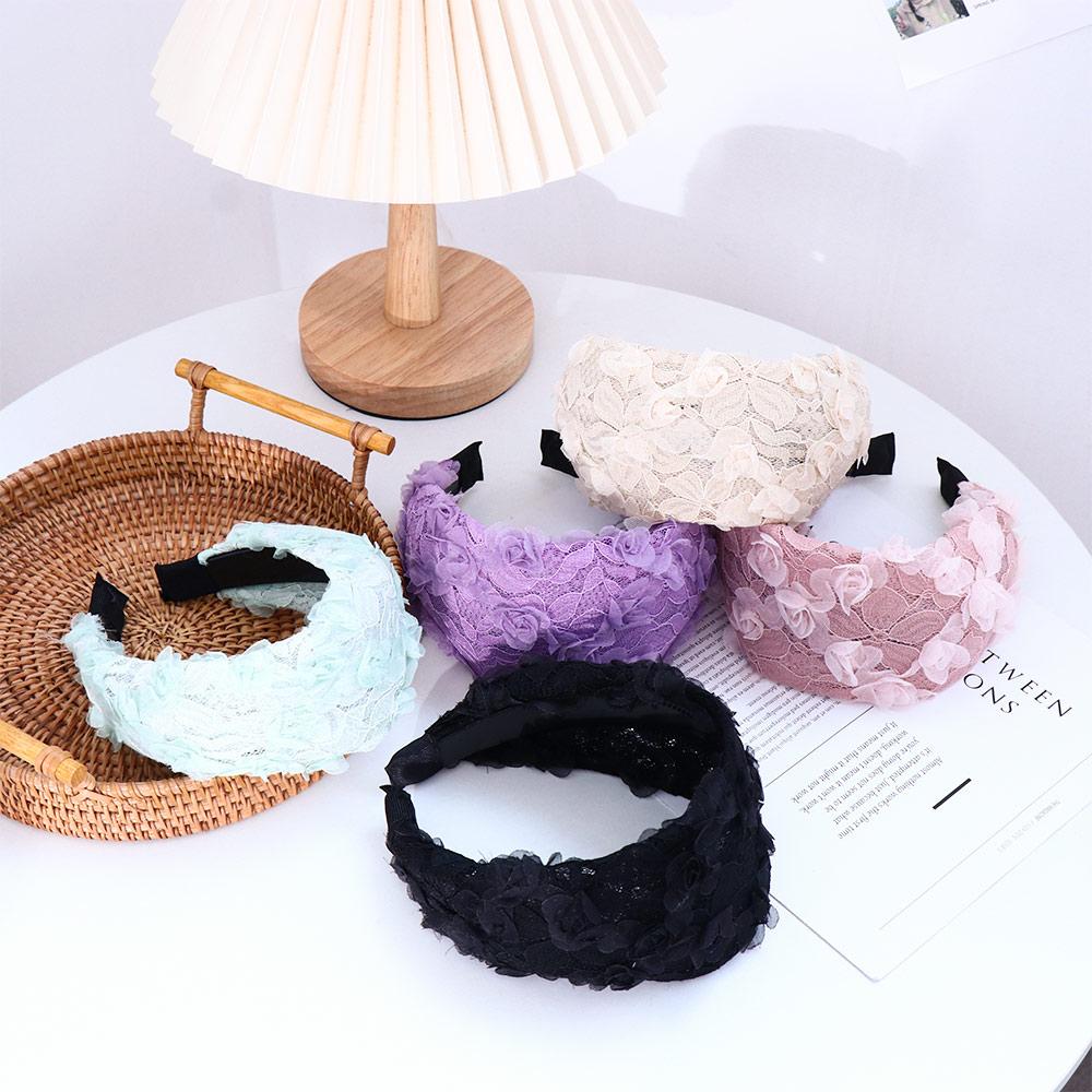 Wide Hair Hoop Mesh Spring With Gear Lace Headband Flower Headband Korean Hairbands Women Hair Hoop
