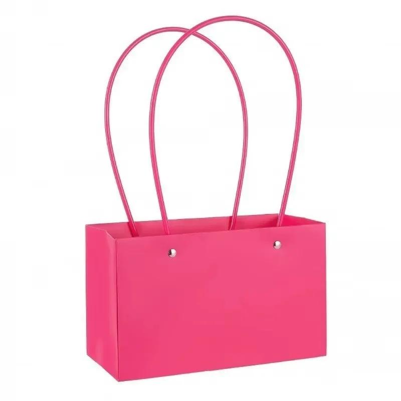 Paper Box Pink Kraft Paper Tote Bag Square Gift Bag  Flower Shop Supplies Valentine's Day Party 10pcs Fresh Flower Packaging