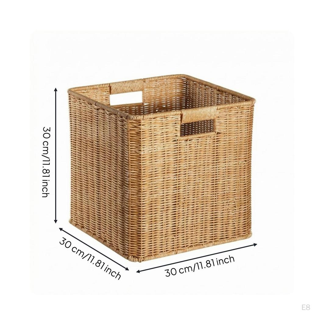 Cesto in Rattan con Apertura Superiore Manici Ritagliati Rettangolari Marrone Chiaro 35x26x18.5cm
