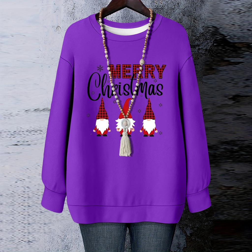 Ladies' Christmas Printed Round Neck Long Sleeved T-shirt Sweatshirt Top