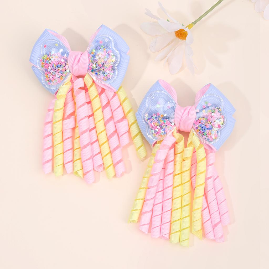 2Pcs Girls Mermaid Bow Hair Clips Cute Cartoon Mermaid Pearls Hairpins Octopus Curled Grosgrain Ribbon Barrette Hair Accessories