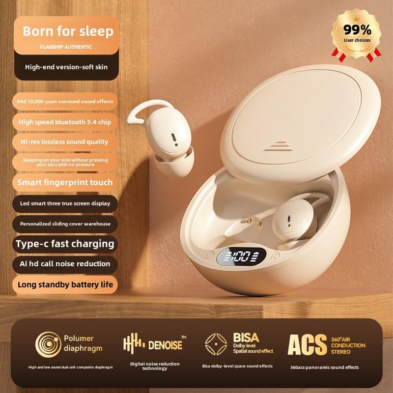 Wireless Bluetooth Headphones In-ear Mini Digital Display Long Life Sleep Noise Cancelling Headphones