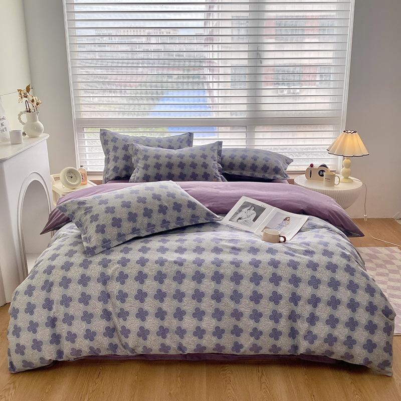 Thick Autumn Winter All Cotton Flannel 4 Piece Bed Sheet Set Home Use Pure Cotton Duvet Cover Fitted Sheet Pillowcases For Students Dormitory