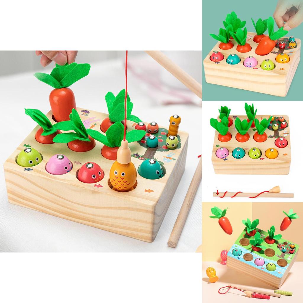 Wooden Trigame Set For Kids With Fishing And Insect Catching Skills Educational Toy For Early Learning