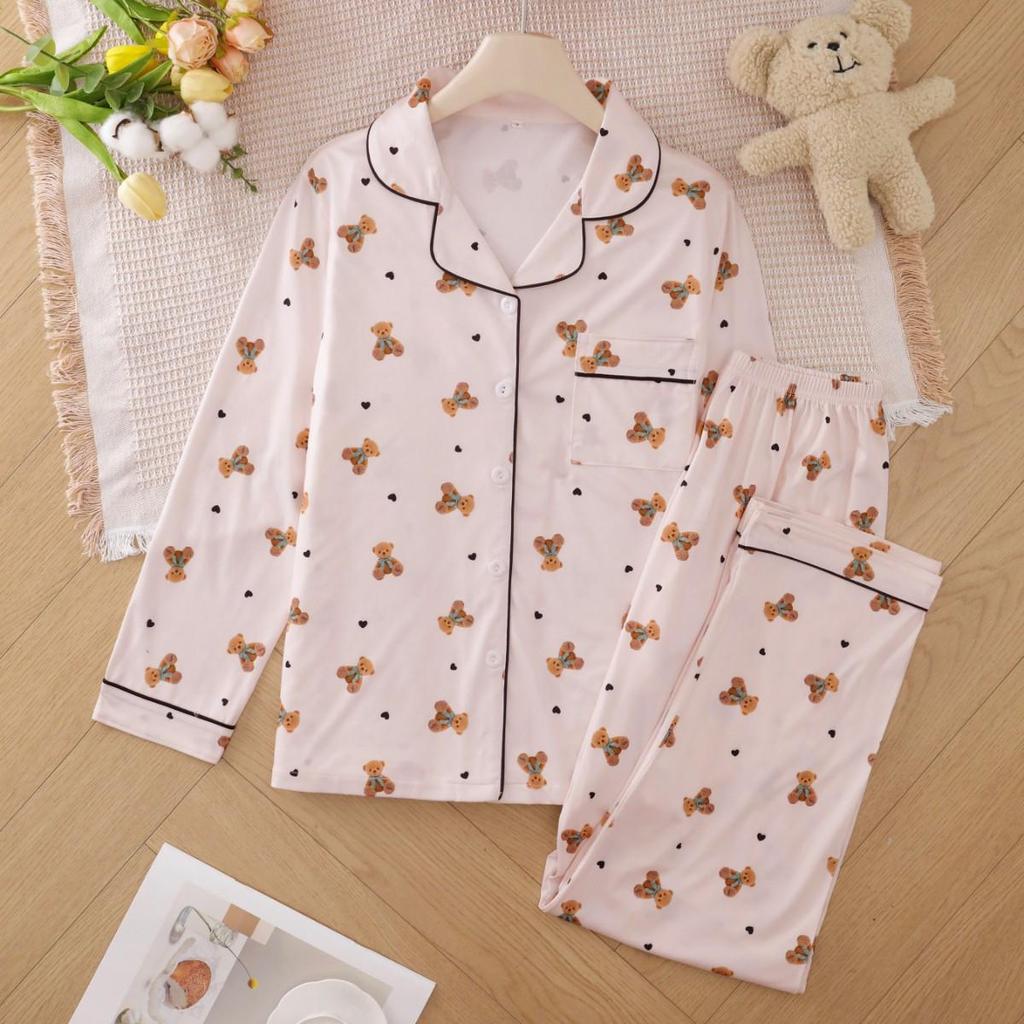 Grensoverschrijdende Nieuwe Stijl Pyjama Set met Lange Mouwen - Comfortabel, Ademend, Casual Kleding met Reverskraag, Geschikt voor Buiten of Thuis