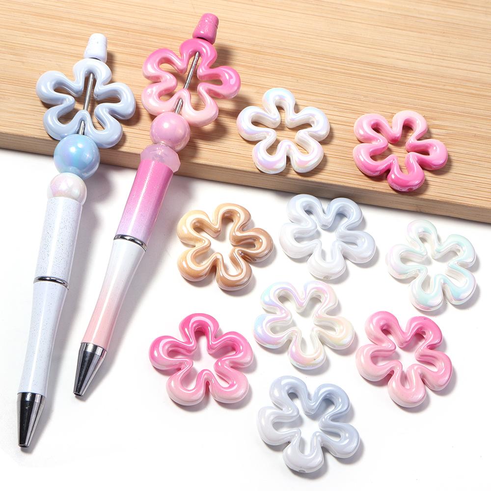5pcs/lot Gradient Color Flower Beads Acrylic Beads Loose Spacer Beads For Jewelry Making DIY Bracelet Necklace Accessories