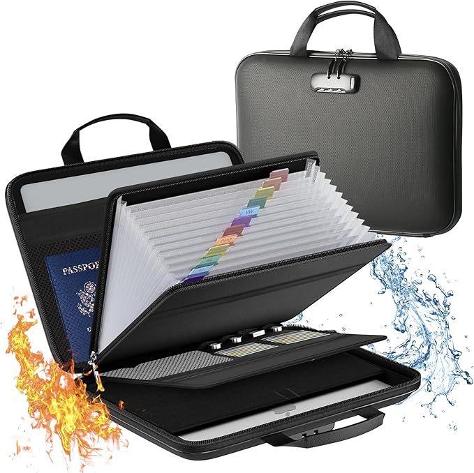 Fireproof Waterproof Accordion Bag with Password Lock – Large Capacity for Documents, Passports, Files, Includes Transparent Folders