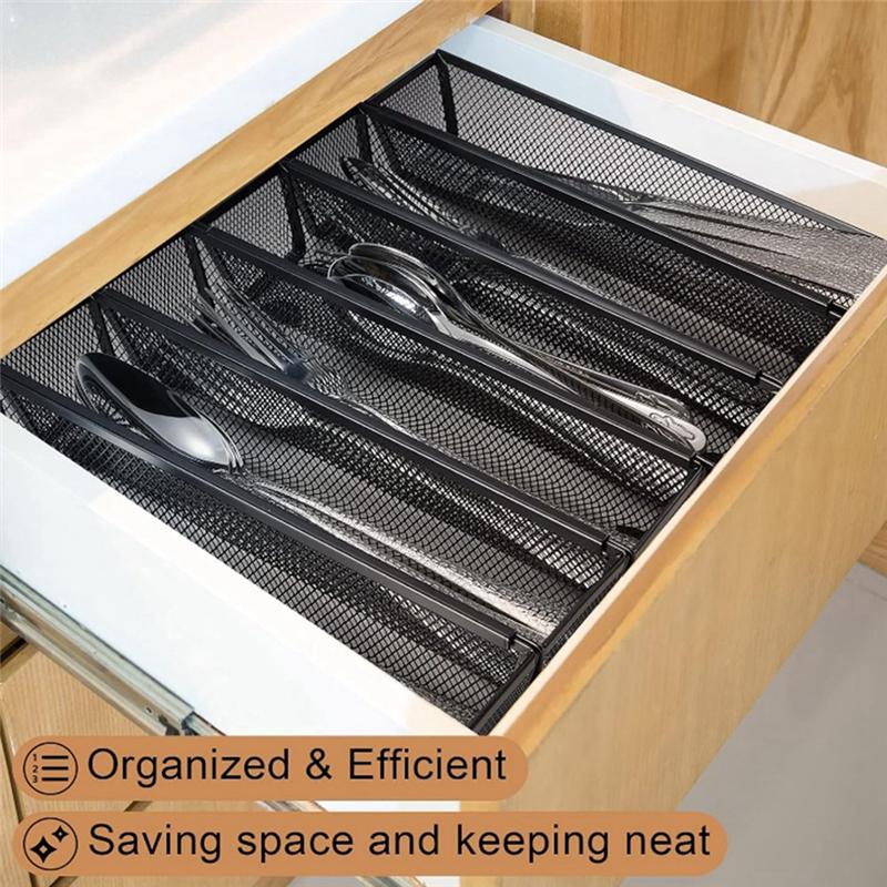 ABWR-6Pcs Drawer Organizer,Silverware Organizer For Kitchen, Utensil Cutlery Tray Mesh Metal Organizer