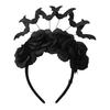 Photo Shoot Hairpiece Halloween Black Bat Headband for Women, Gothic Rose Boo Ghost Theme Party Headwear Hair Accessories Festive, Costume Accessory