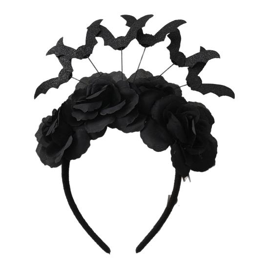 Photo Shoot Hairpiece Halloween Black Bat Headband for Women, Gothic Rose Boo Ghost Theme Party Headwear Hair Accessories Festive, Costume Accessory