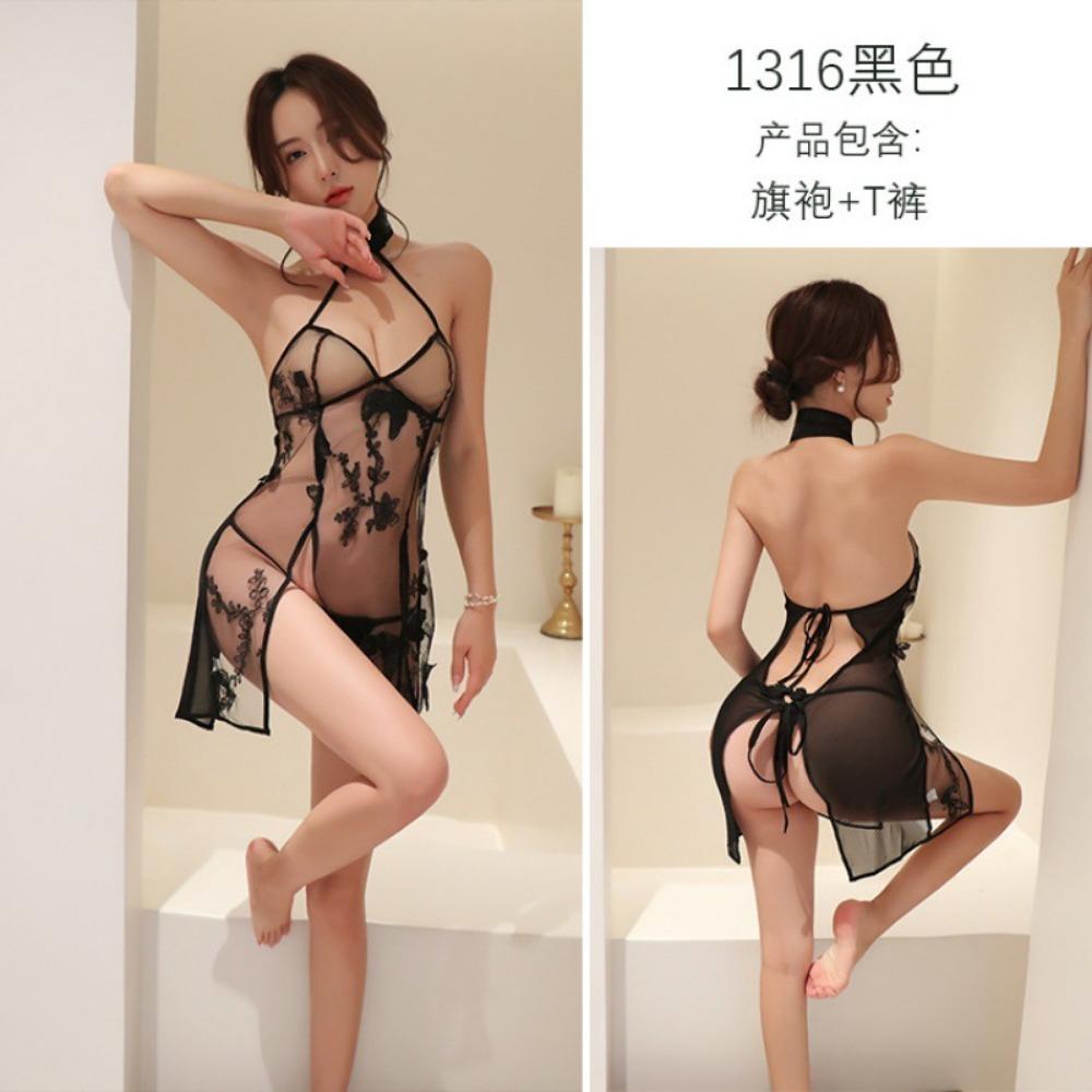 Sex Underwear Butterfly Embroidered Pajamas Women's Sexy Retro Cheongsam Style Uniform Temptation Set Sexy Underwear Hair