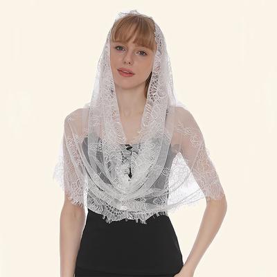 Fashion Lace Veil Scarf Headcloth Wedding Prayer Veil Shawls For Women Headband Ladies Elegant Solid Color Wraps Turban 68*56cm
