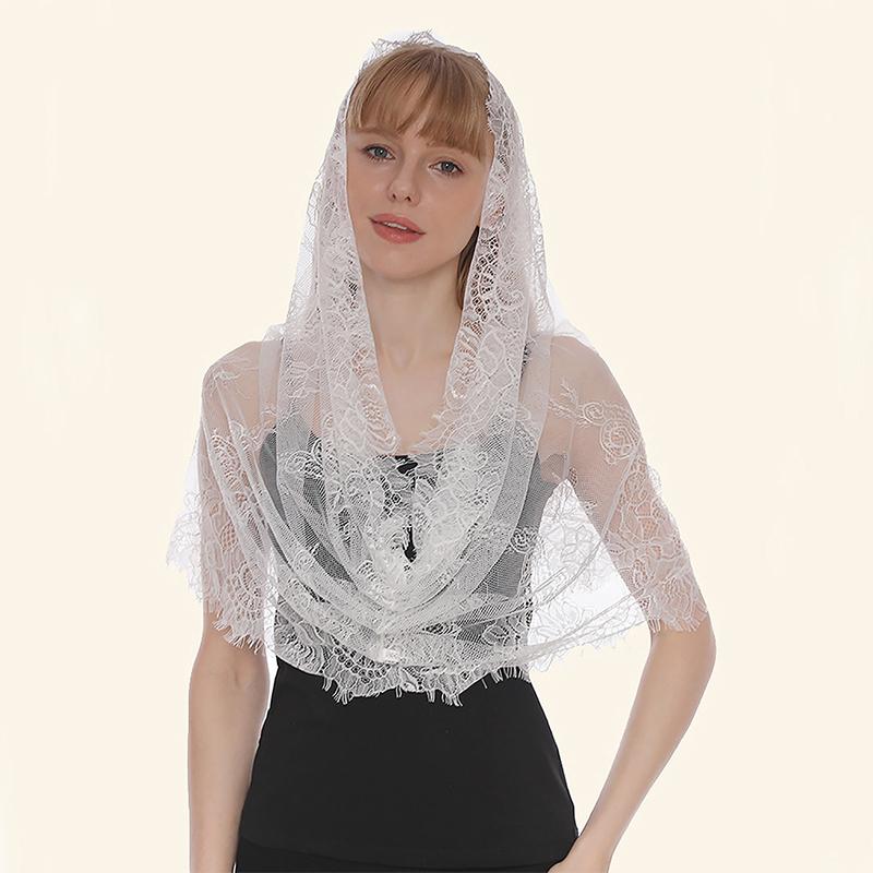 Fashion Lace Veil Scarf Headcloth Wedding Prayer Veil Shawls For Women Headband Ladies Elegant Solid Color Wraps Turban 68*56cm