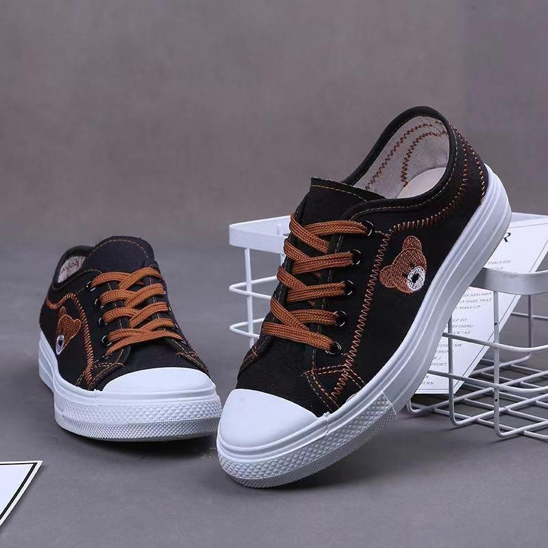 Canvas Shoes Female Student Casual Flat Baseplate Shoes Small Daisy Lace-up Platform Shoes