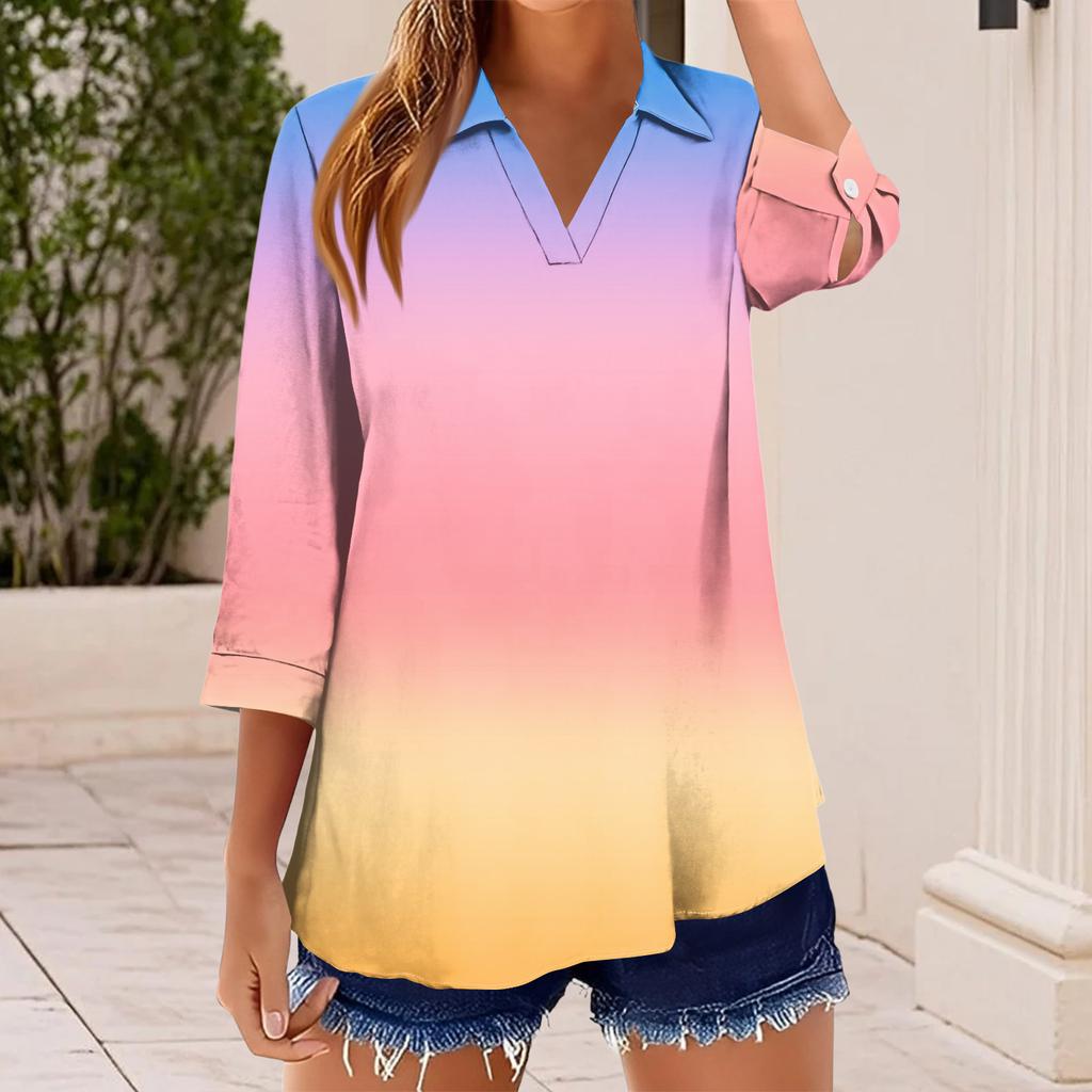 Women's T Shirt Tee Print Button  3/4 SleeveDaily Weekend Fashion Basic V, Neck Regular Top
