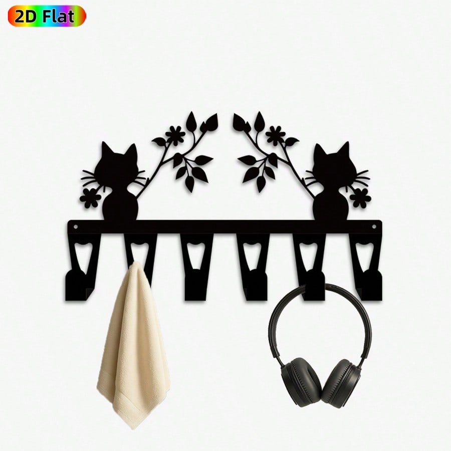 Iron Wall Key Rack Handmade Cat Shaped Vintage Style Key Holder with 6 Hooks Gift for Cat Lovers