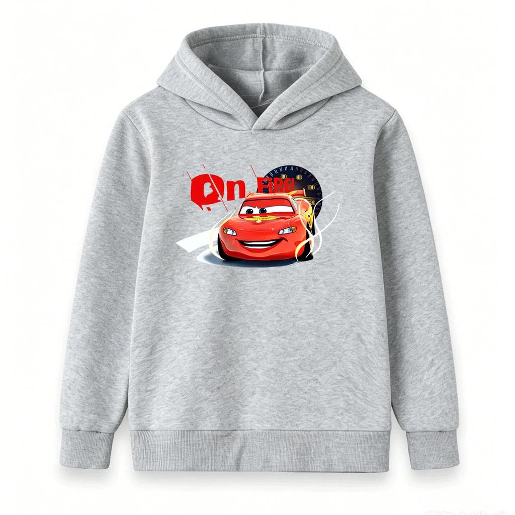 Kids Boys Girls Hooded Sweatshirt, Cartoon Red Racing Car On Fire Print Pullover Hoodie, Soft Casual Long Sleeve Tops for Toddlers Children Daily Wear