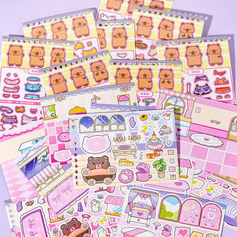 Cute Fun Children's Handbook Scene Scenery Quiet Book 18 Sheets Per Package Fingertip Dressing Sticker Decorative Stickers