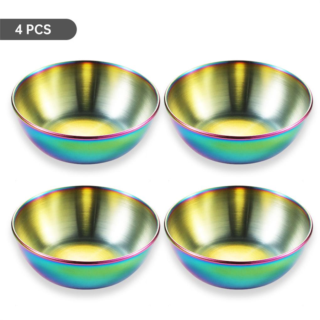 4 Pieces Stainless Steel Sauce Sushi Dishes Spice Vinegar Plates Dipping Bowls Household Tableware Dessert for Dining Hall