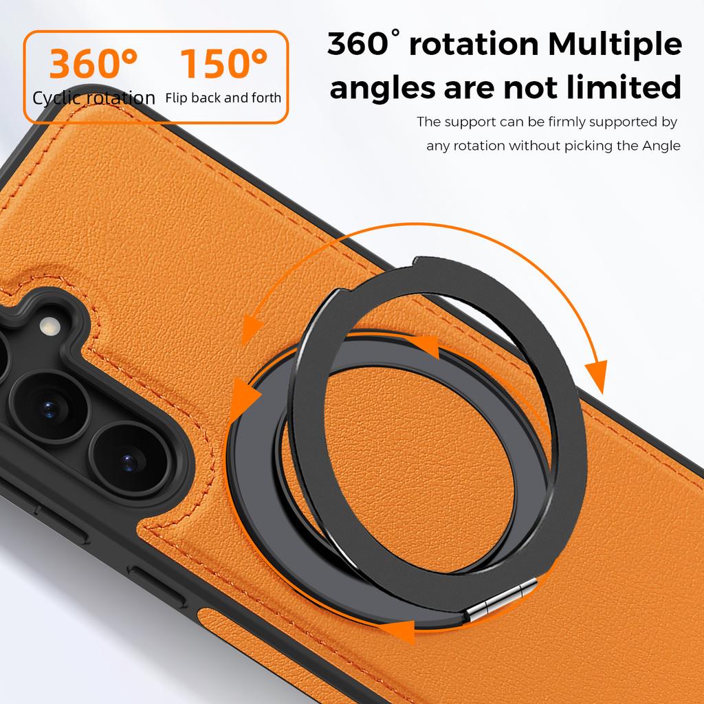 For Samsung Galaxy S25 FE Case with Ring Kickstand Magnetic Case PU Leather Back Cover