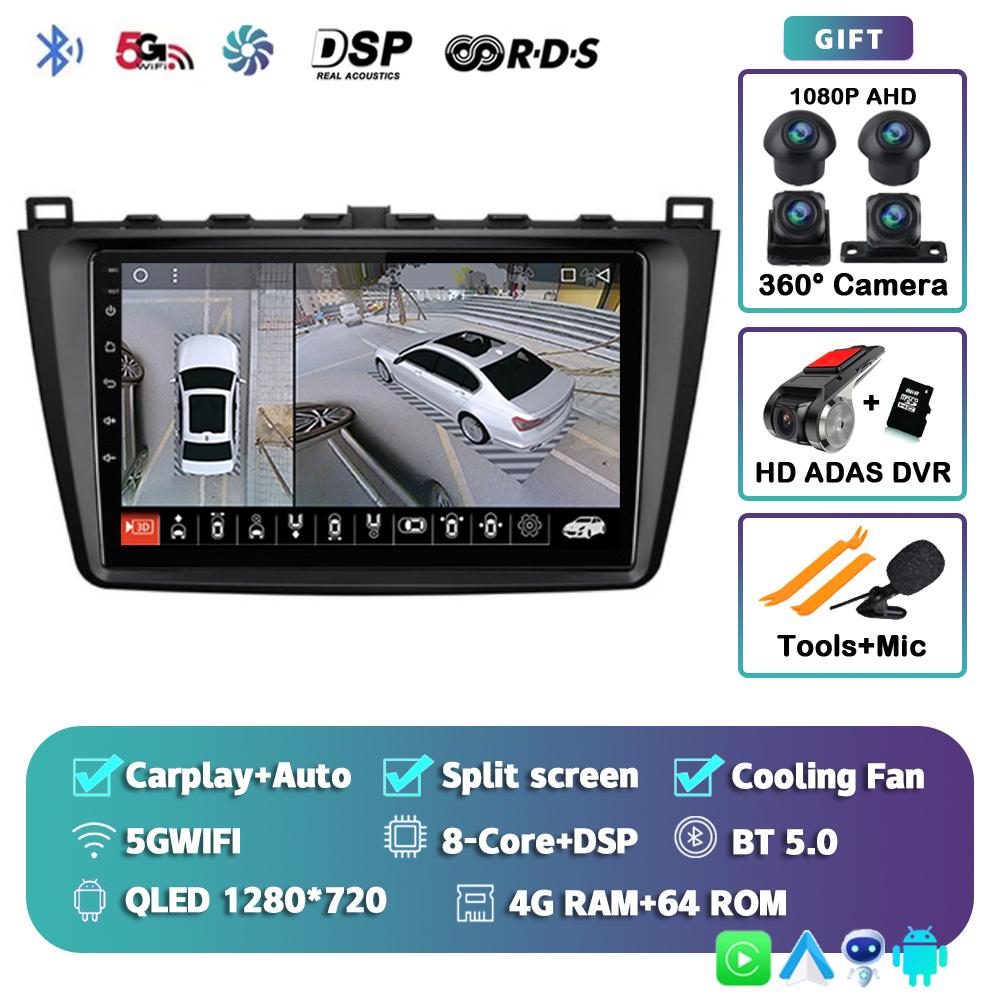 Android 14 Carplay Auto For Mazda 6 2 GH 2007-2012 Car Radio Multimedia Video Player Navigation GPS Stereo Head Unit DSP No 2din