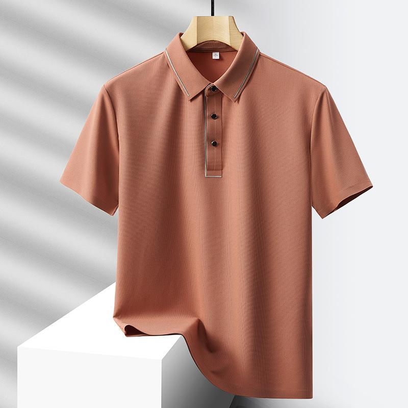 Polo marškinėliai trumpomis rankovėmis iš ledo šilko vyriški ploni kvėpuojantys aukštos klasės verslo greitai džiūstantys viršutiniai besiūliai polo marškinėliai vyriški