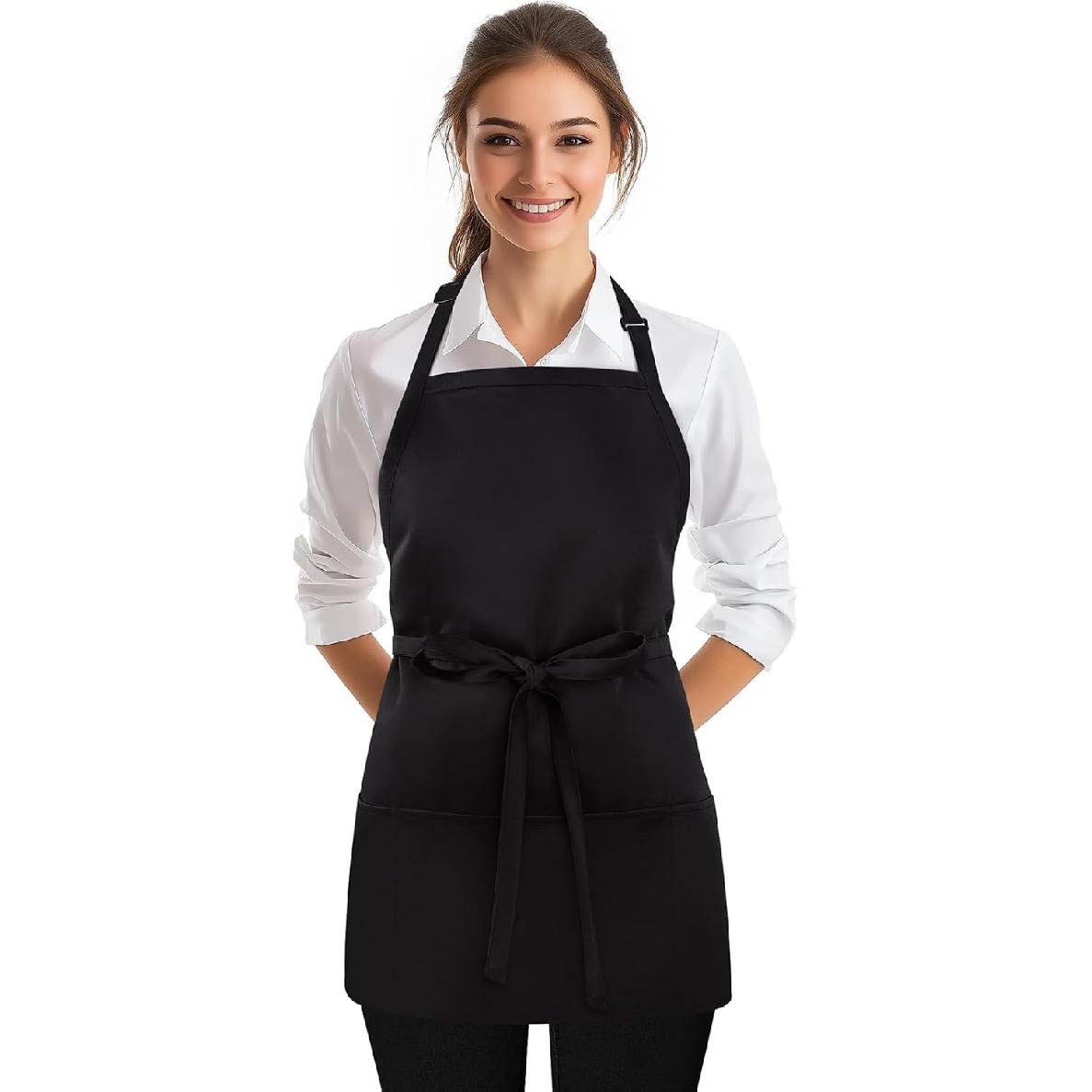 NLUS Kitchen Cooking Apron with 3 Pockets, Adjustable Bib Apron Chef Aprons for Women Men чёрный