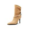 Spring Apricot Black Women Mid Calf Boots Pointed Toe High Thin Heels Big Size 48