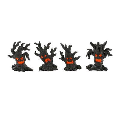 4Pcs Halloween Tree Ghostly Collectible Miniature Figurine Horror Resins Figure for Festivals Garden Landscape Ornaments