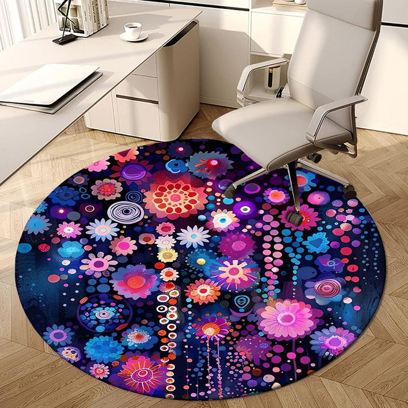 1pc Colorful Floral Mandala Round Carpet, Made of Polyester,Perfect for Decorating Office Chairs, Living Rooms,Vibrant Decorative Rug
