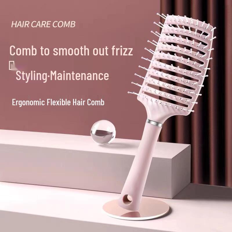 Curved Macaron Rib Comb: Women's Styling, Fluffy Curly Hair Air Cushion Massage Comb