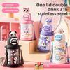 Cartoon Pattern Cat Children Vacuum Flask With Carry Strap For School And Travel