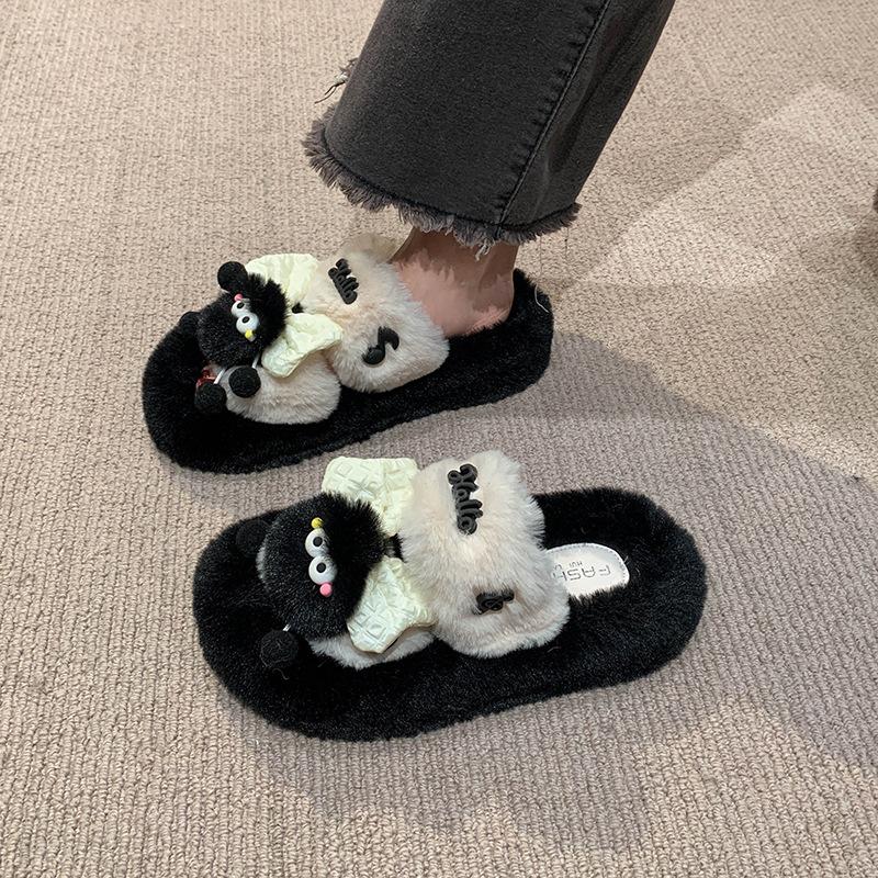 Cotton slippers women's new winter girl home thick bottom non-slip warm soft bottom plush couple foreign style fluffy slippers