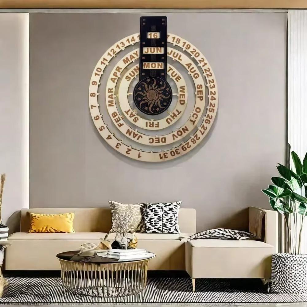 Stylish Rotating Calendar Retro Hanging Calendar Silent Operation Perpetual Calendar Indoor