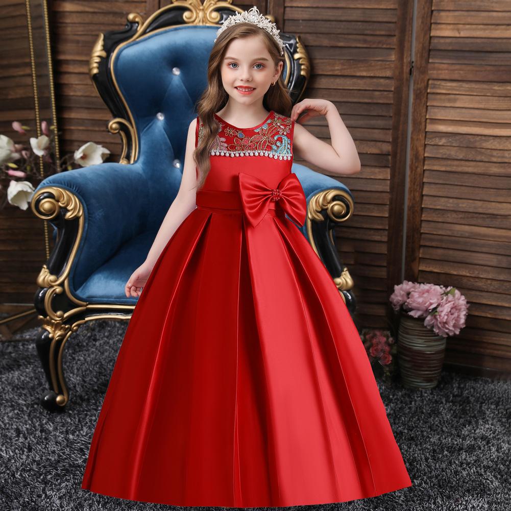 Robes longues pour enfants de taille moyenne et grande, robes pour petites filles, robe sans manches en tissu forgé, robe de princesse, robe de soirée pour spectacle de piano