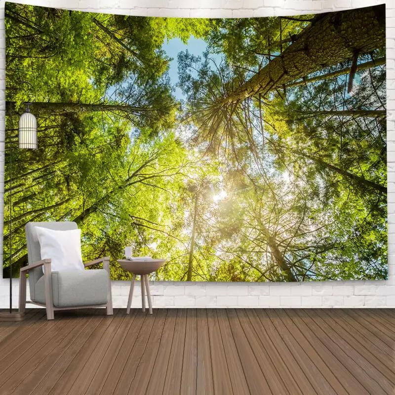 Natural Wall Tapestry Tree Forest Starry Sky Psychedelic Rug  Covering  Tent  Mandala
