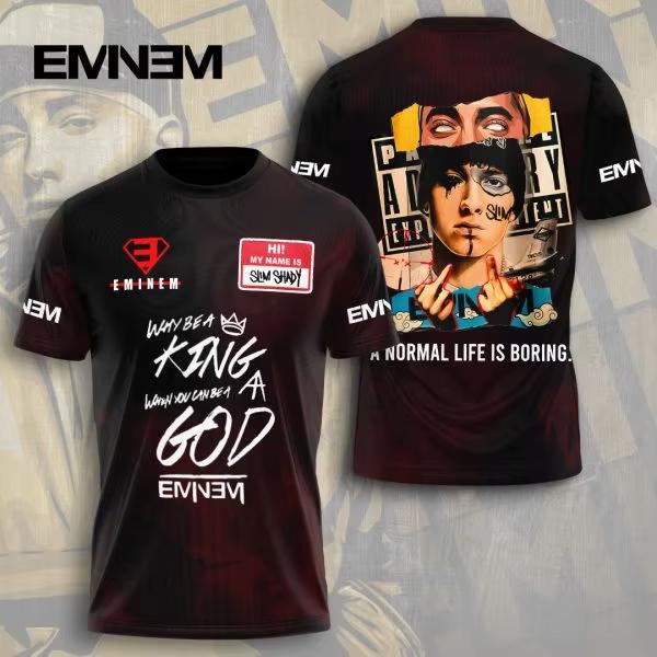Round Neck 3D Rapper Eminem Printed T-shirts Casual Short Sleeved Men's T-shirts - Soft Medium Stretch Polyester Fabric Summer Relaxed Fit Clothing