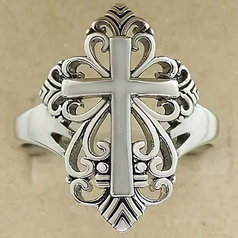 New European and American Copper Geometric Hollow Cross Ring Opening Adjustable Jewelry